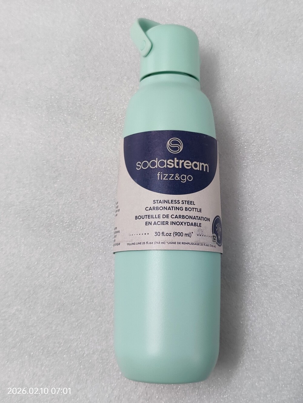 NEW Sodastream Fizz & Go Stainless Steel Mint Green Carbonating Bottle 30 fl.oz